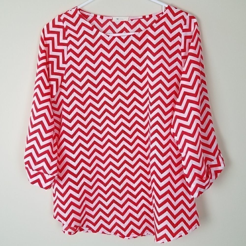 Everly Red & White Chevron Blouse